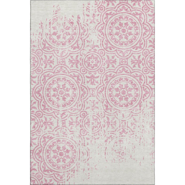 HomeRoots 10' X 14' Pink and Ivory Medallion Area Rug - Washable, UV Protected, Durable & Stylish Home Accent 663701