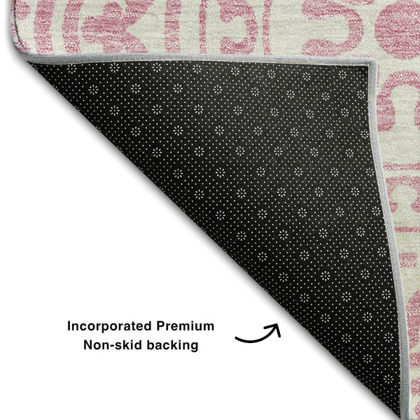 HomeRoots 10' X 14' Pink and Ivory Medallion Area Rug - Washable, UV Protected, Durable & Stylish Home Accent 663701