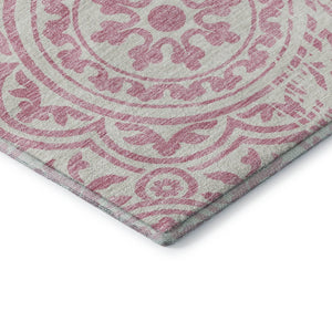 HomeRoots 10' X 14' Pink and Ivory Medallion Area Rug - Washable, UV Protected, Durable & Stylish Home Accent 663701