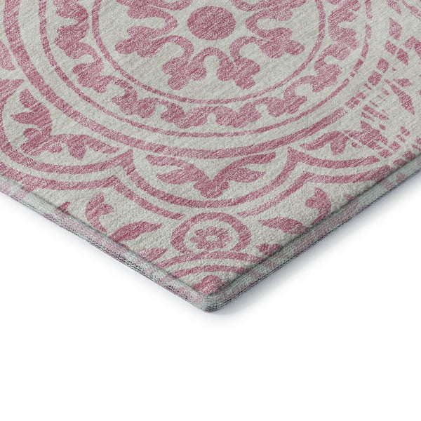 HomeRoots 10' X 14' Pink and Ivory Medallion Area Rug - Washable, UV Protected, Durable & Stylish Home Accent 663701