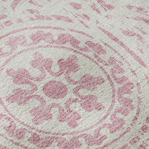 HomeRoots 10' X 14' Pink and Ivory Medallion Area Rug - Washable, UV Protected, Durable & Stylish Home Accent 663701