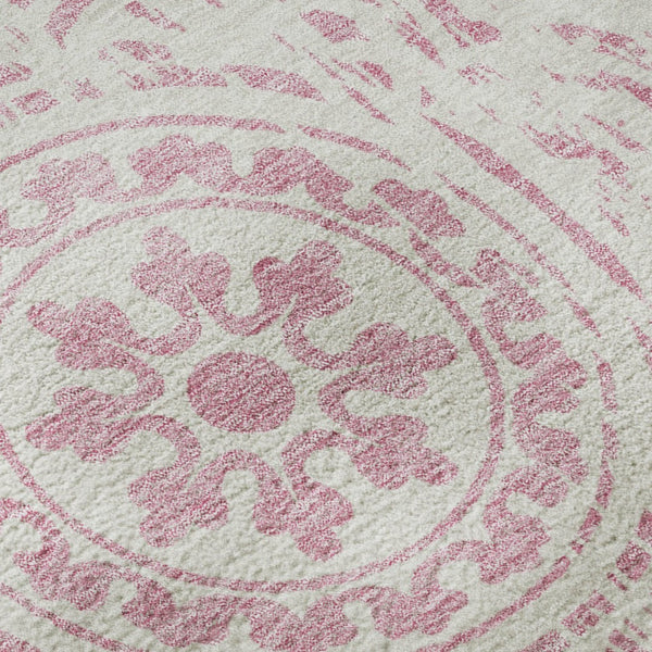 HomeRoots 10' X 14' Pink and Ivory Medallion Area Rug - Washable, UV Protected, Durable & Stylish Home Accent 663701