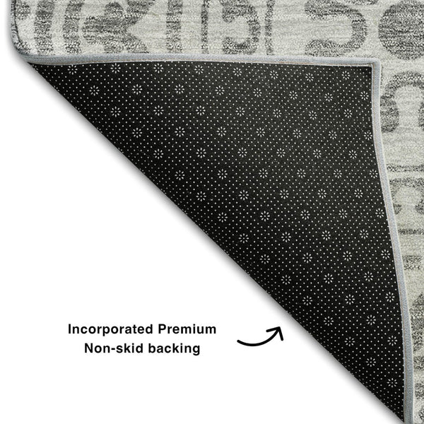 HomeRoots 5' X 8' Silver and Gray Medallion Area Rug - Washable, UV Protected, Durable for High-Traffic Spaces 663709