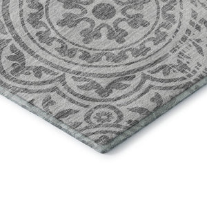 HomeRoots 5' X 8' Silver and Gray Medallion Area Rug - Washable, UV Protected, Durable for High-Traffic Spaces 663709