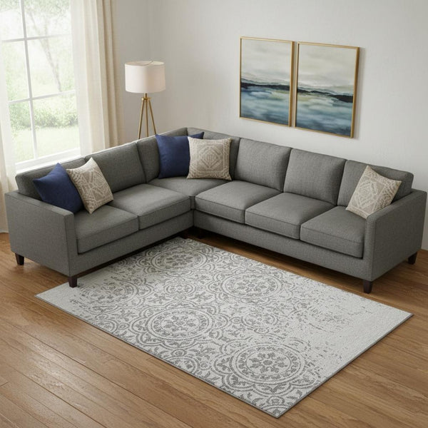 HomeRoots 9' X 12' Silver and Gray Medallion Washable Area Rug – Durable, UV-Protected, Easy-Care Elegance 663712