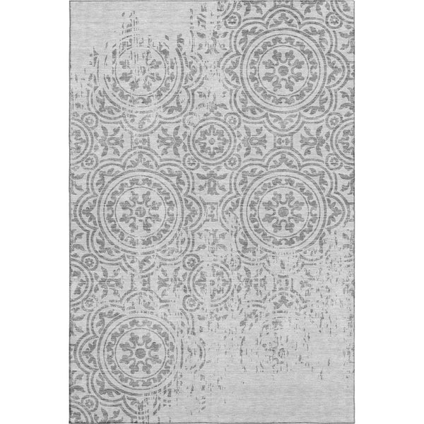 HomeRoots 9' X 12' Silver and Gray Medallion Washable Area Rug – Durable, UV-Protected, Easy-Care Elegance 663712