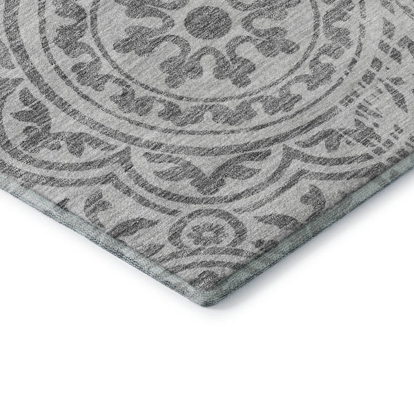 HomeRoots 9' X 12' Silver and Gray Medallion Washable Area Rug – Durable, UV-Protected, Easy-Care Elegance 663712