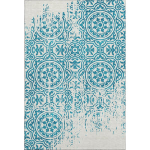 HomeRoots 8' X 10' Teal and Ivory Medallion Washable Area Rug - Durable, Stylish, UV Protected for High Traffic Spaces 663723