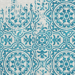 HomeRoots 8' X 10' Teal and Ivory Medallion Washable Area Rug - Durable, Stylish, UV Protected for High Traffic Spaces 663723