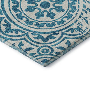 HomeRoots 8' X 10' Teal and Ivory Medallion Washable Area Rug - Durable, Stylish, UV Protected for High Traffic Spaces 663723