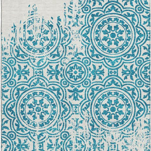 HomeRoots 8' X 10' Teal and Ivory Medallion Washable Area Rug - Durable, Stylish, UV Protected for High Traffic Spaces 663723