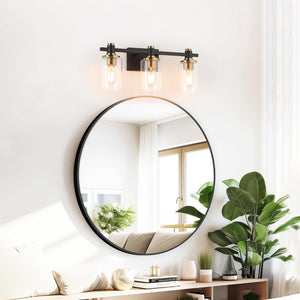 HomeRoots 8" Industrial Black and Clear Glass Armed Sconce - Plug-In Fixture for Modern Home Lighting Decor 663726