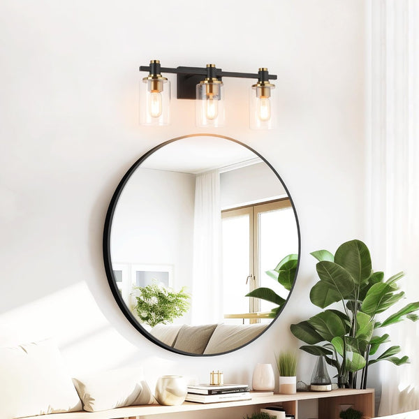HomeRoots 8" Industrial Black and Clear Glass Armed Sconce - Plug-In Fixture for Modern Home Lighting Decor 663726