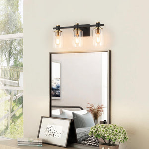 HomeRoots 8" Industrial Black and Clear Glass Armed Sconce - Plug-In Fixture for Modern Home Lighting Decor 663726