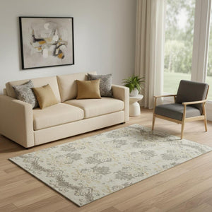 HomeRoots 5' X 8' Beige Gold Taupe Medallion Area Rug - Washable, UV-Protected, Durable, Ideal for Any Space 663728