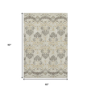 HomeRoots 5' X 8' Beige Gold Taupe Medallion Area Rug - Washable, UV-Protected, Durable, Ideal for Any Space 663728
