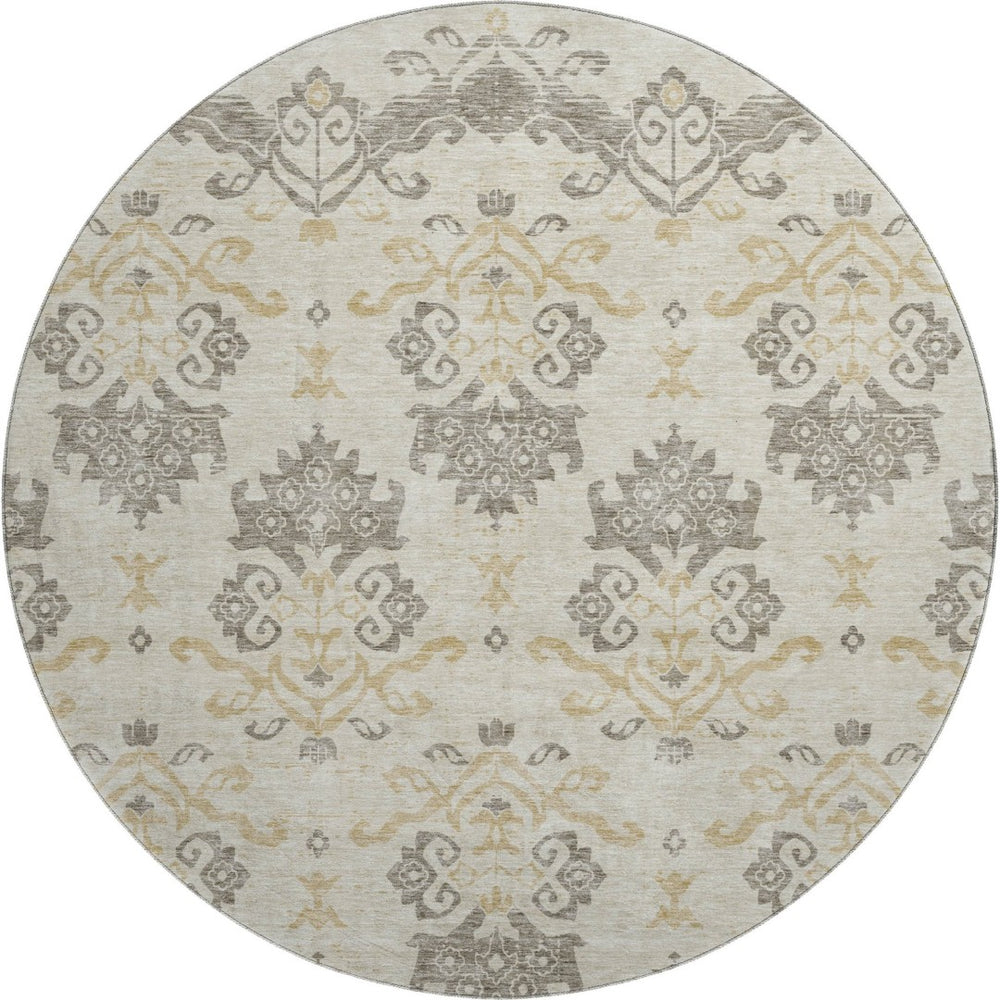 HomeRoots 8' Beige Gold Taupe Medallion Washable Round Rug - Durable, Stain-Resistant, UV Protected Style! 663729