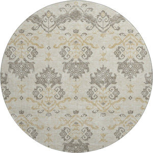 HomeRoots 8' Beige Gold Taupe Medallion Washable Round Rug - Durable, Stain-Resistant, UV Protected Style! 663729