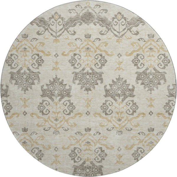 HomeRoots 8' Beige Gold Taupe Medallion Washable Round Rug - Durable, Stain-Resistant, UV Protected Style! 663729