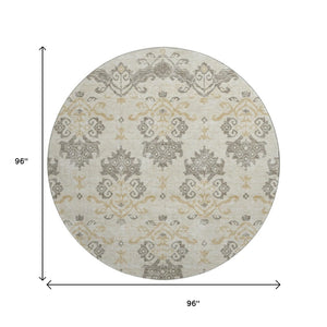 HomeRoots 8' Beige Gold Taupe Medallion Washable Round Rug - Durable, Stain-Resistant, UV Protected Style! 663729