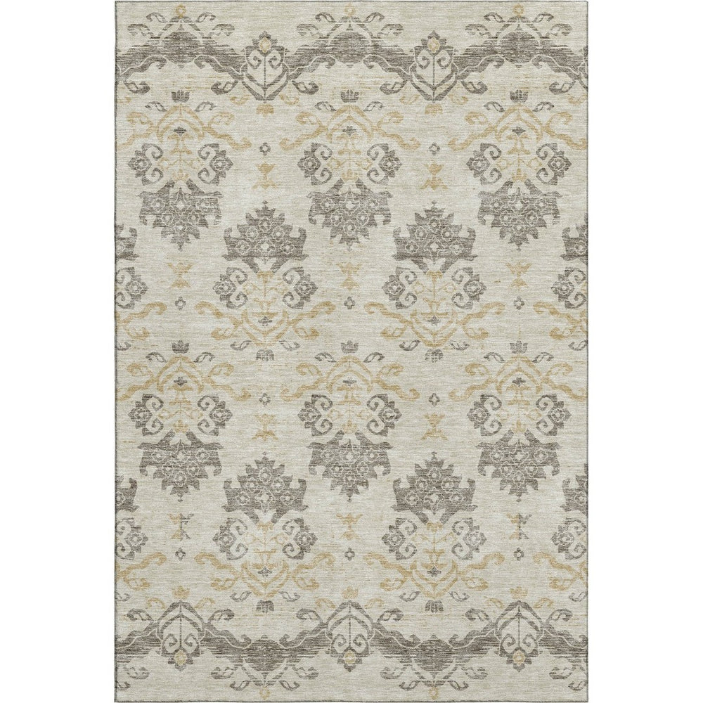 HomeRoots 8' X 10' Elegant Beige Gold Taupe Medallion Area Rug - Washable, UV Protected, Durable Design 663730