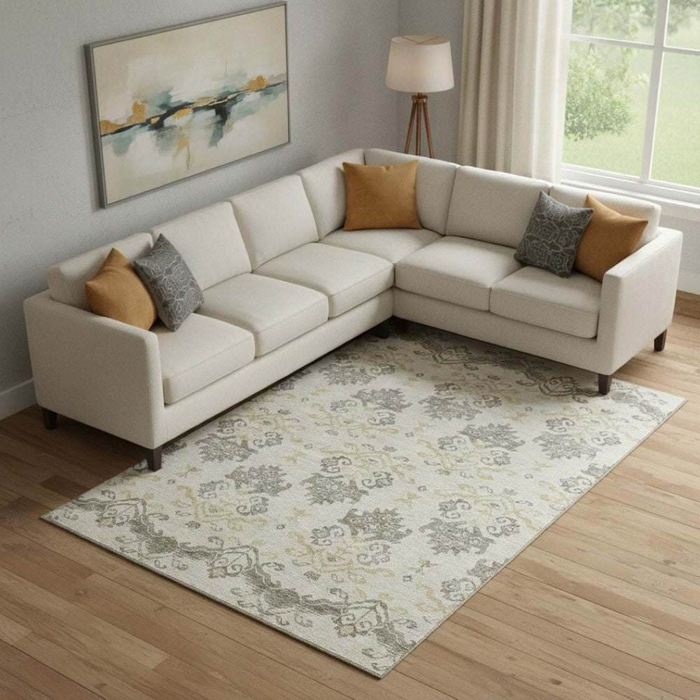 HomeRoots 9' X 12' Elegant Beige Gold Taupe Medallion Area Rug – Washable, UV Protected, Stain-Resistant Design 663731