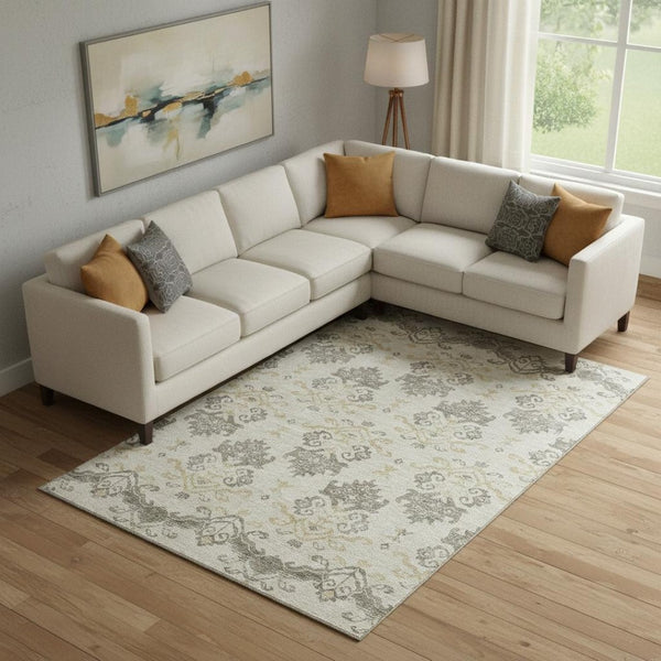 HomeRoots 9' X 12' Elegant Beige Gold Taupe Medallion Area Rug – Washable, UV Protected, Stain-Resistant Design 663731