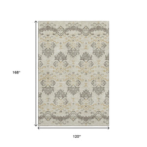HomeRoots 10' Beige, Gold & Taupe Medallion Washable Area Rug - UV Resistant, Stain-Proof, Non-Slip Backing 663732