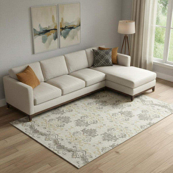 HomeRoots 10' Beige, Gold & Taupe Medallion Washable Area Rug - UV Resistant, Stain-Proof, Non-Slip Backing 663732