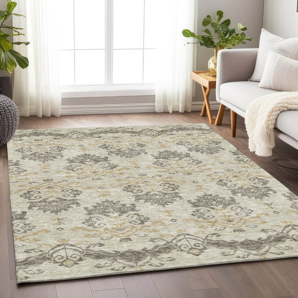 HomeRoots 10' Beige, Gold & Taupe Medallion Washable Area Rug - UV Resistant, Stain-Proof, Non-Slip Backing 663732