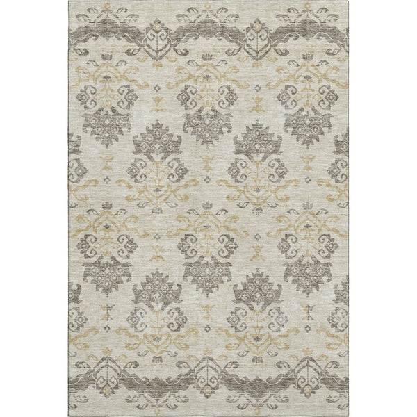 HomeRoots 10' Beige, Gold & Taupe Medallion Washable Area Rug - UV Resistant, Stain-Proof, Non-Slip Backing 663732