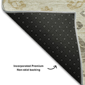HomeRoots 10' Beige, Gold & Taupe Medallion Washable Area Rug - UV Resistant, Stain-Proof, Non-Slip Backing 663732