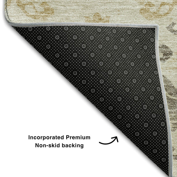 HomeRoots 10' Beige, Gold & Taupe Medallion Washable Area Rug - UV Resistant, Stain-Proof, Non-Slip Backing 663732