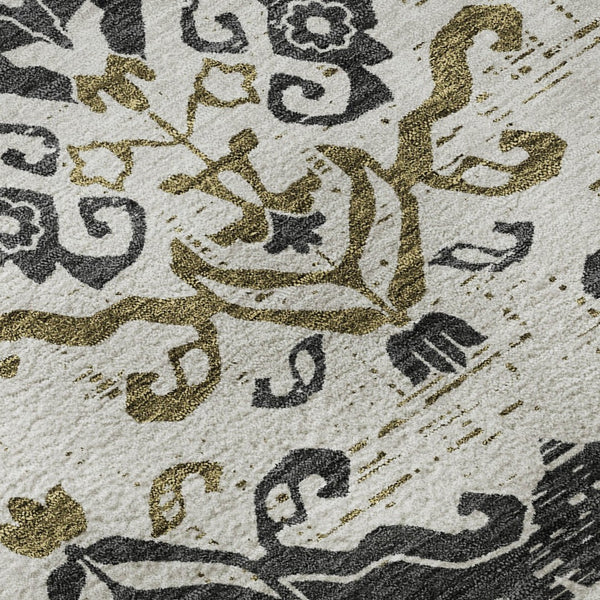 HomeRoots 5' X 8' Medallion Area Rug in Black, Beige & Gold - Washable, UV Protected, & Pet-Friendly Design! 663734