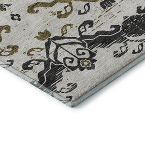HomeRoots 8' Black Beige Gold Medallion Round Washable Rug - Durable, UV-Protected, Stylish for Any Room 663735