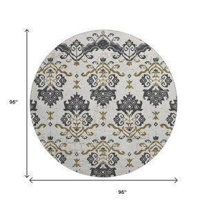 HomeRoots 8' Black Beige Gold Medallion Round Washable Rug - Durable, UV-Protected, Stylish for Any Room 663735
