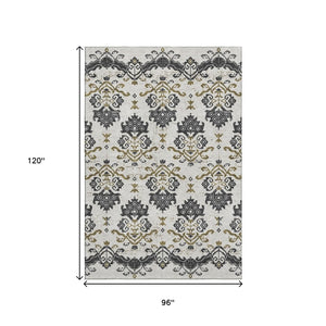 HomeRoots 8' X 10' Elegant Black, Beige, and Gold Medallion Washable Area Rug with UV Protection & Durability 663736