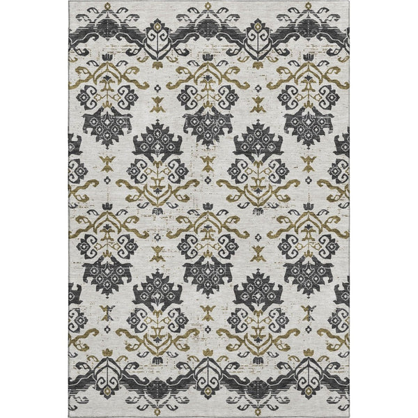 HomeRoots 8' X 10' Elegant Black, Beige, and Gold Medallion Washable Area Rug with UV Protection & Durability 663736