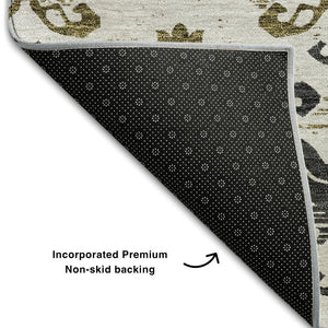HomeRoots 8' X 10' Elegant Black, Beige, and Gold Medallion Washable Area Rug with UV Protection & Durability 663736