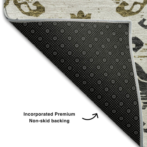 HomeRoots 8' X 10' Elegant Black, Beige, and Gold Medallion Washable Area Rug with UV Protection & Durability 663736