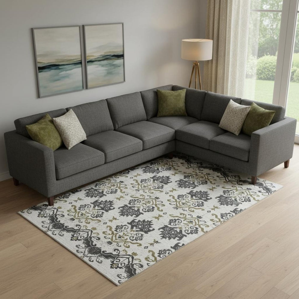 HomeRoots 8' X 10' Elegant Black, Beige, and Gold Medallion Washable Area Rug with UV Protection & Durability 663736