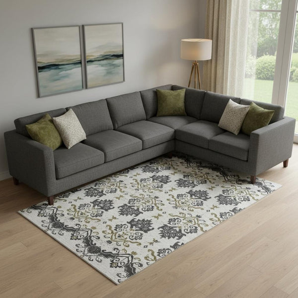 HomeRoots 8' X 10' Elegant Black, Beige, and Gold Medallion Washable Area Rug with UV Protection & Durability 663736