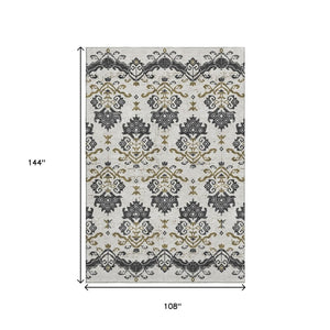 HomeRoots 9' X 12' Stylish Black Beige Gold Medallion Area Rug - Durable, Washable, UV Protected for Homes 663737