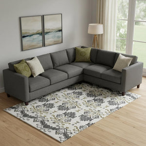 HomeRoots 9' X 12' Stylish Black Beige Gold Medallion Area Rug - Durable, Washable, UV Protected for Homes 663737