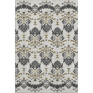 HomeRoots 9' X 12' Stylish Black Beige Gold Medallion Area Rug - Durable, Washable, UV Protected for Homes 663737