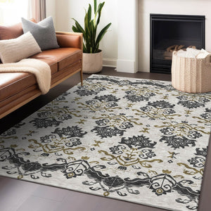 HomeRoots 9' X 12' Stylish Black Beige Gold Medallion Area Rug - Durable, Washable, UV Protected for Homes 663737