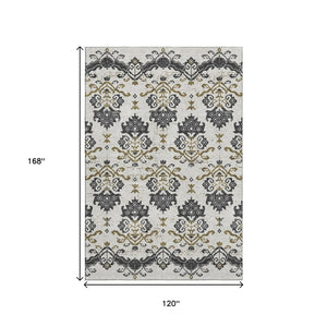 HomeRoots 10' Black Beige Gold Medallion Washable Area Rug – Durable, Stain Resistant, UV Protected for Homes 663738