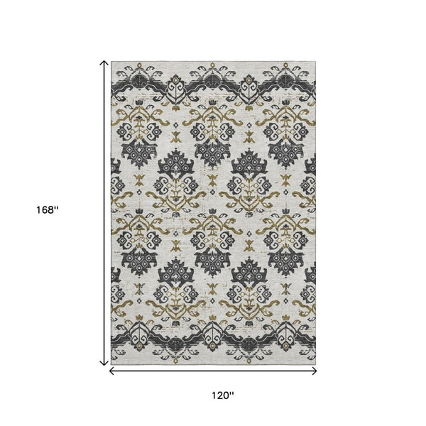 HomeRoots 10' Black Beige Gold Medallion Washable Area Rug – Durable, Stain Resistant, UV Protected for Homes 663738