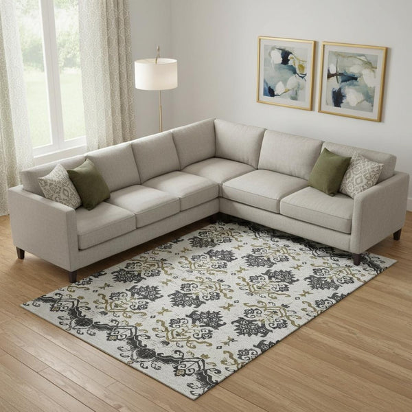 HomeRoots 10' Black Beige Gold Medallion Washable Area Rug – Durable, Stain Resistant, UV Protected for Homes 663738