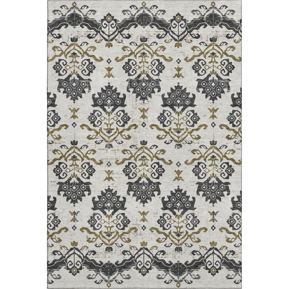 HomeRoots 10' Black Beige Gold Medallion Washable Area Rug – Durable, Stain Resistant, UV Protected for Homes 663738